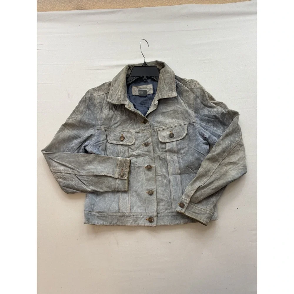 Austin Clothing Co Womens Genuine Leather Jacket Light Blue Gray Trucker Small